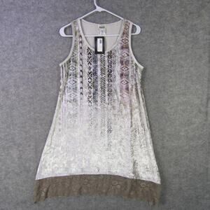 Vocal Dress Womens Medium Taupe Velvet Tank Sleeveless Lace Hem A-Line 16768D